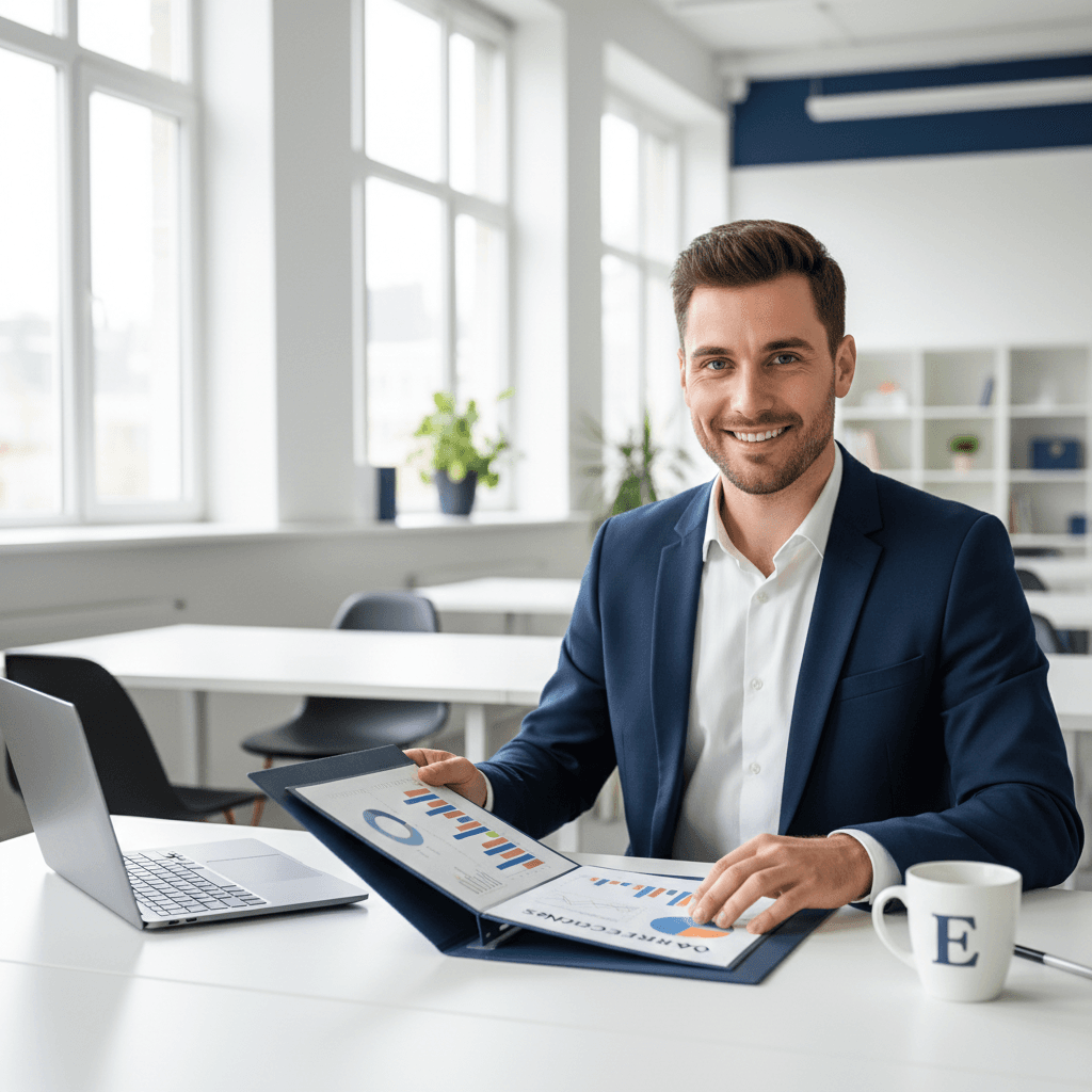 Entrepreneur preparing funding documents with financial projections