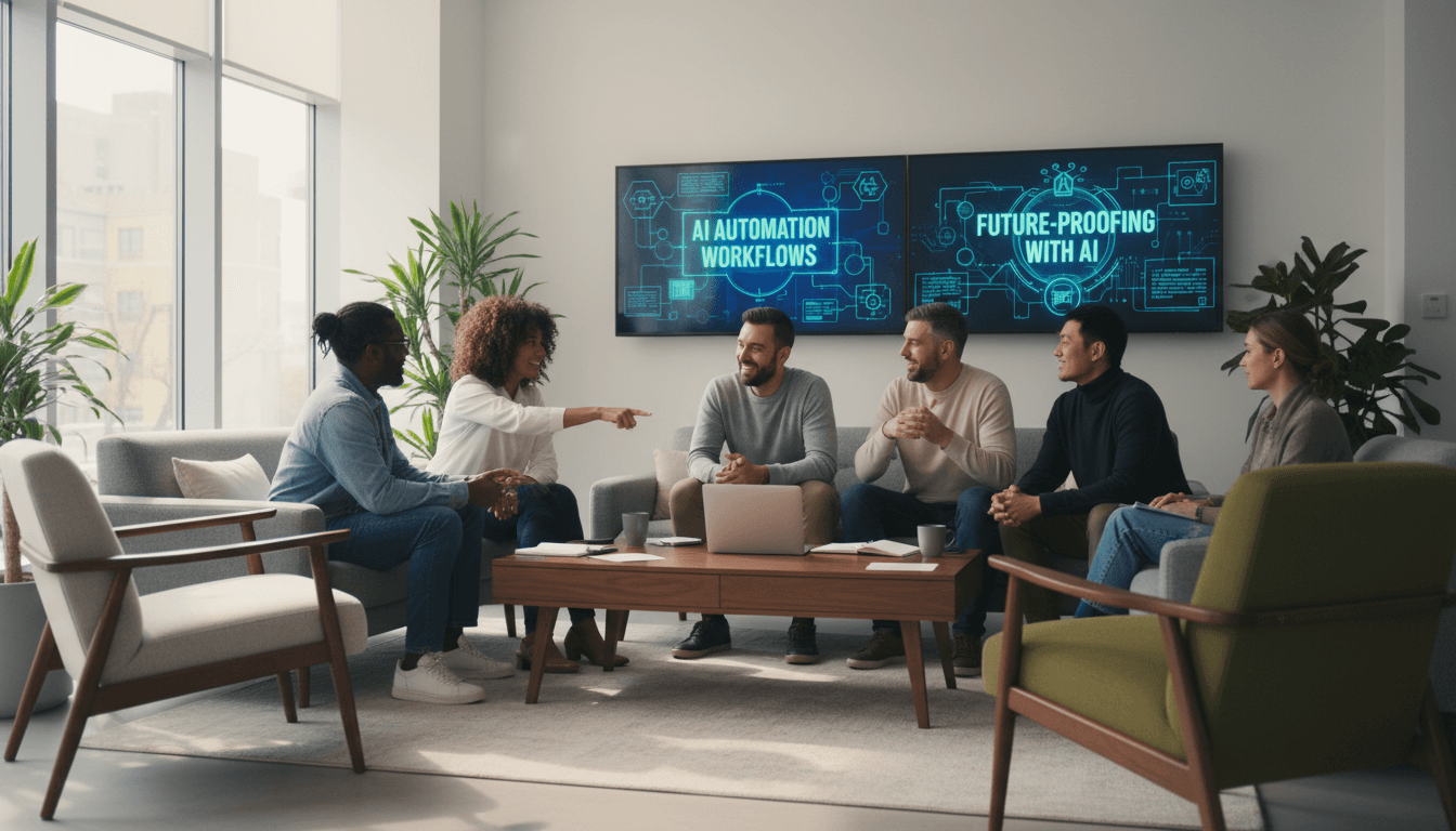 Entrepreneurs collaborating around a table in a sunlit coworking space
